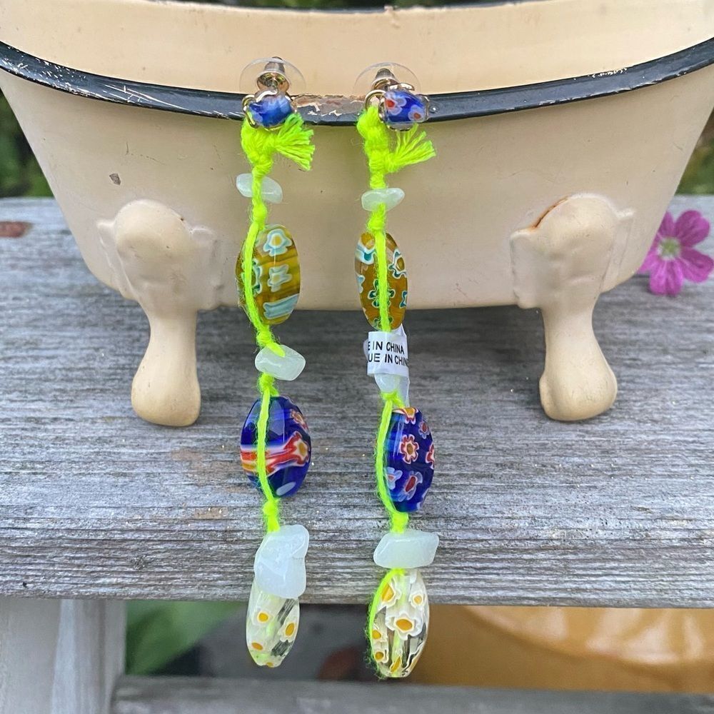 NWT New Free People Decorative Glass Bead Rope Dangle Post Earrings